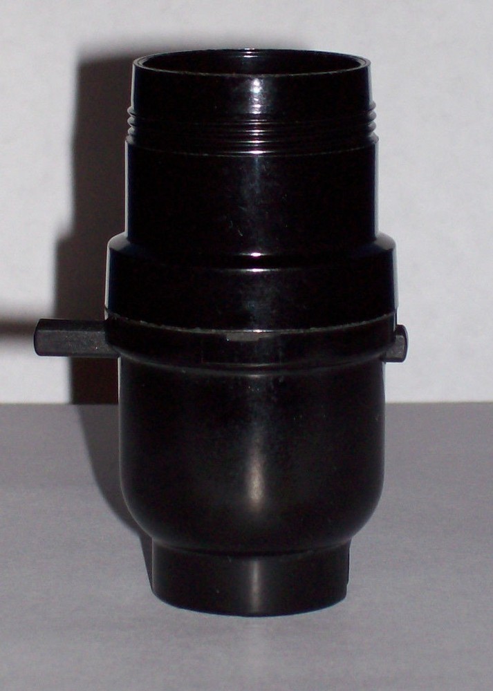 BLACK BAKELITE PUSH THRU LAMP SOCKET WITH UNO THREADS E26 LAMP PART NEW 30543J
