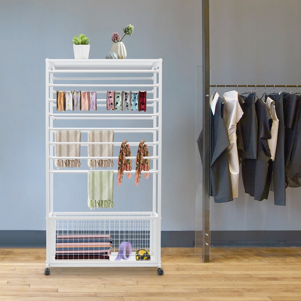 Floor Mount Mobile Ribbon Holder Organizer with Wheels and Ample Storage Space