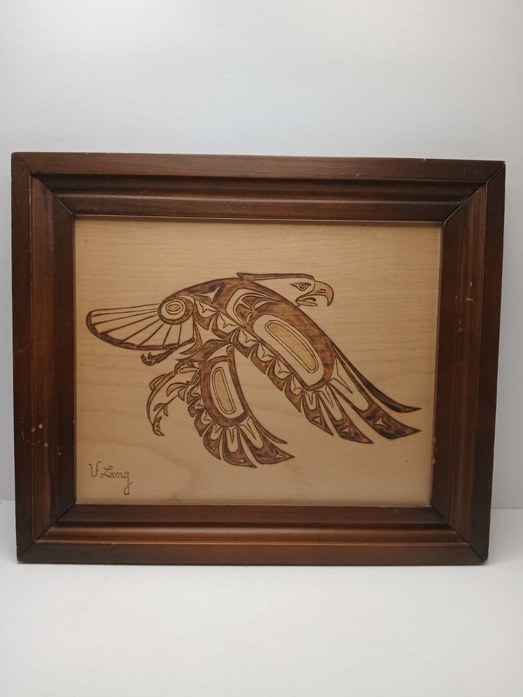 Framed Victor Leong Artwork Pyrogravure Eagle