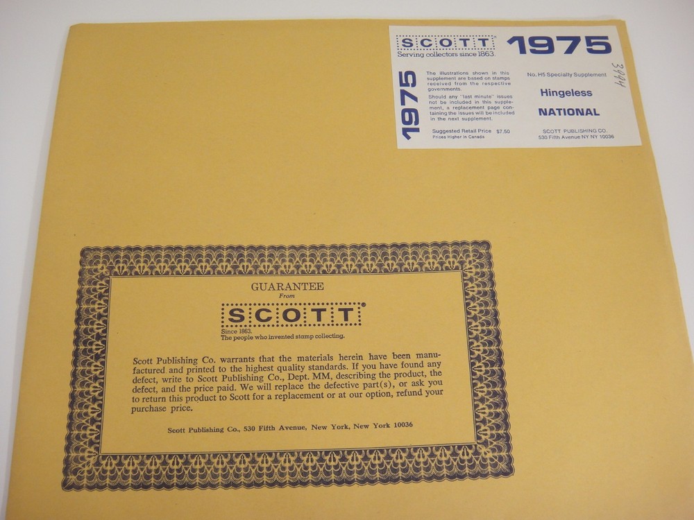 Scott 1975 National Hingeless Stamp Album Supplement H5 100SH75 NOS