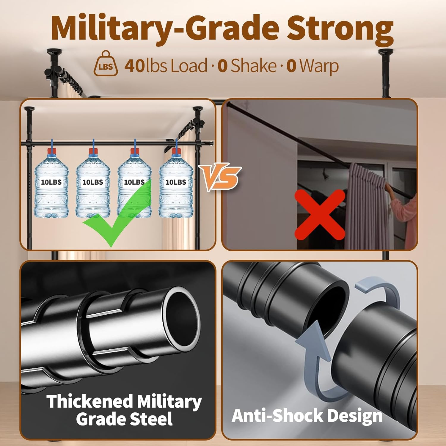 Adjustable Room Divider, 4-10Ft Height, No-Drill Privacy Wall Separator, Black