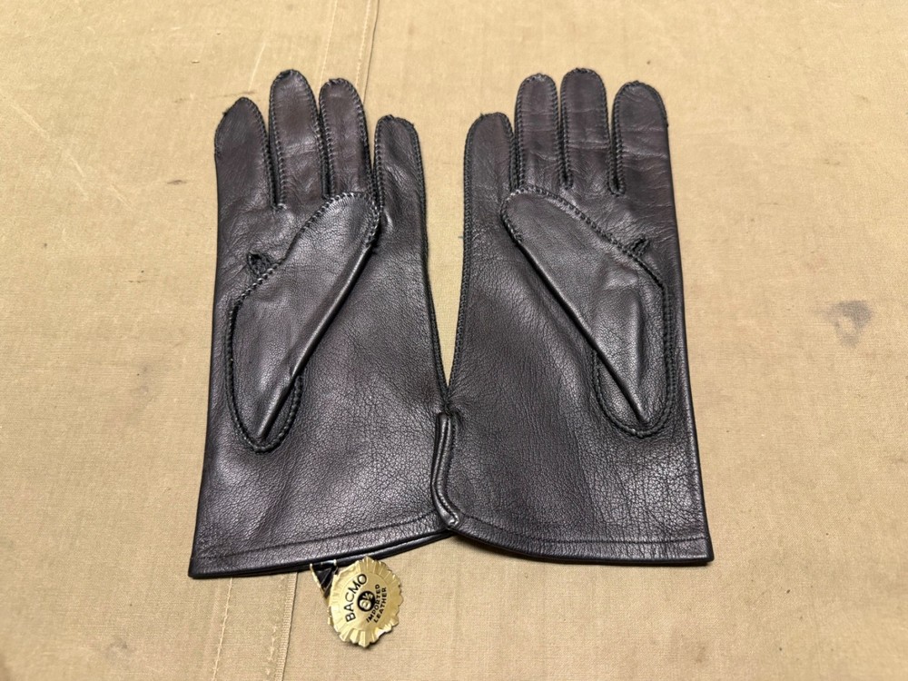 ORIGINAL WWII US ARMY OFFICER CUSTOM PX BOUGHT BLACK LEATHER FIELD GLOVES-MEDIUM