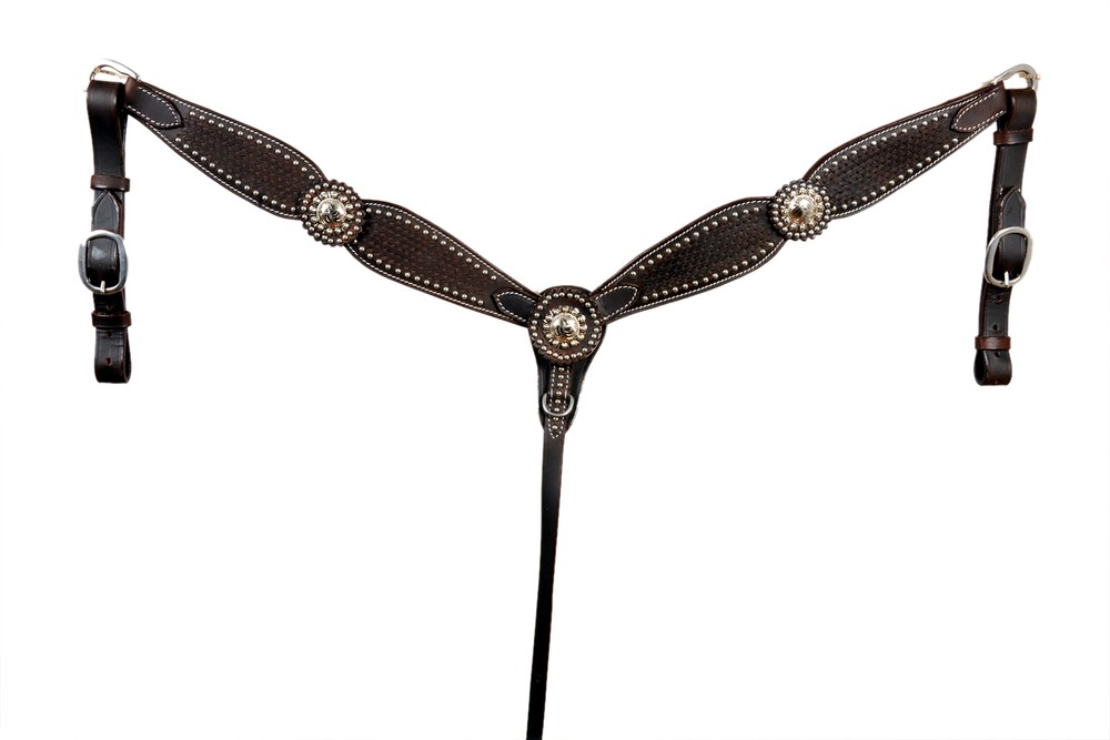 Western Dark Oil Shaped Silver Spots Breast Collar with Congress Conchos