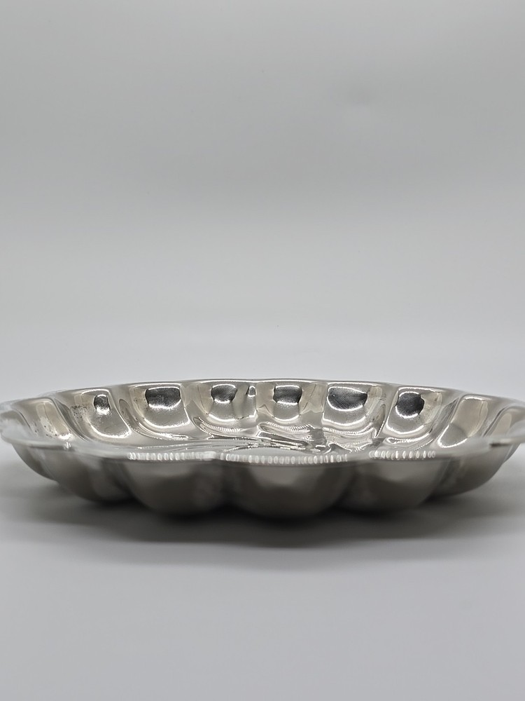 Mid-Century Modern Style Silverplate Swirl Tray - Scalloped Edge Catch-all (A4)
