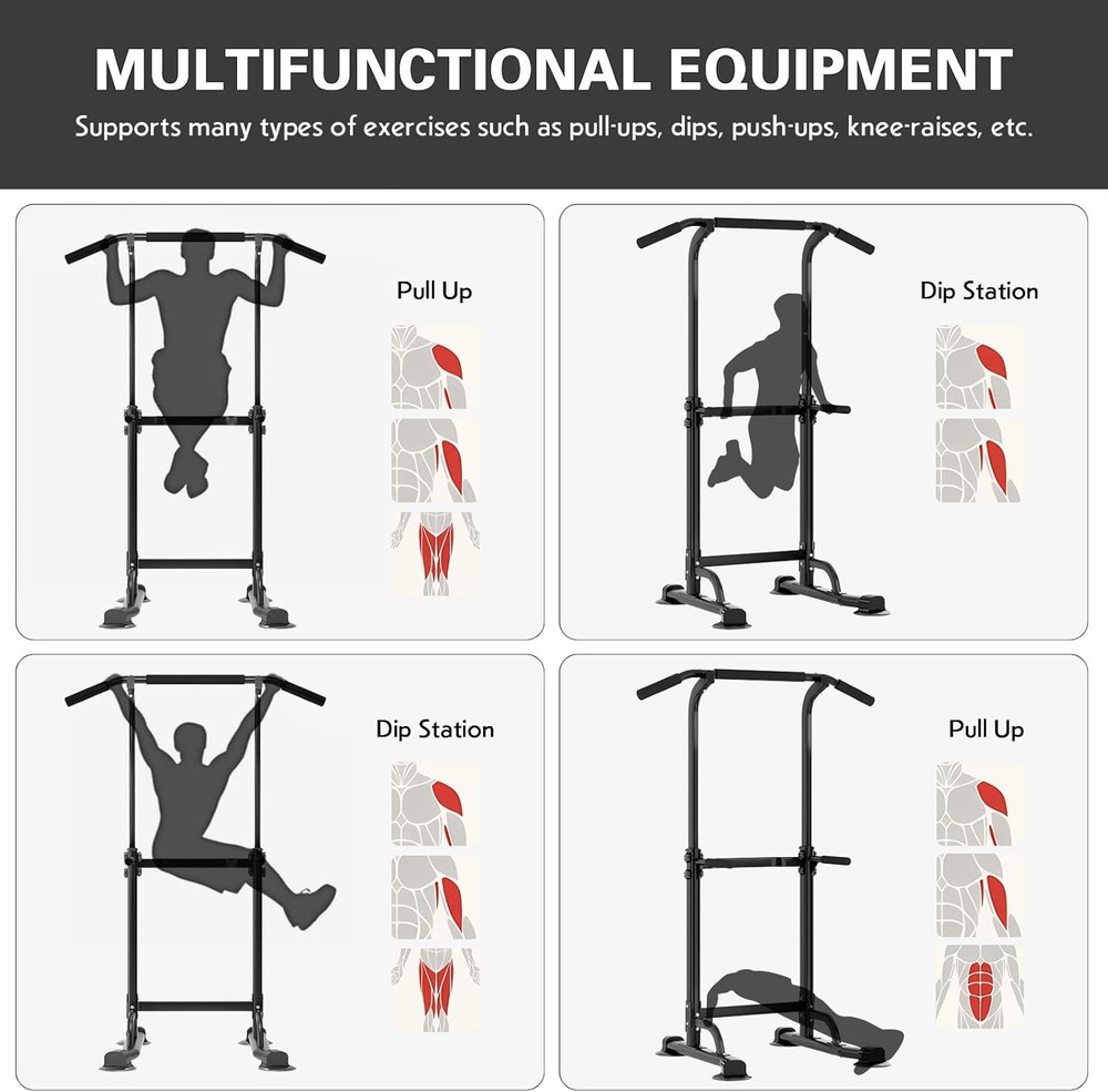 Power Tower Pull Up Bar Station, Free Standing Pull Up Rack Dip Station,Black