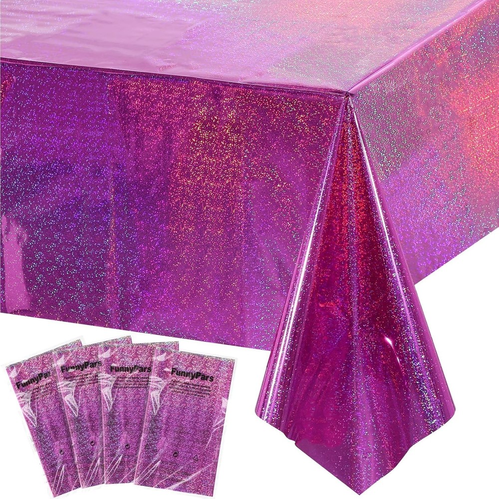 4 Pack Iridescence Plastic Tablecloths Shiny Disposable Laser Rectangle Table