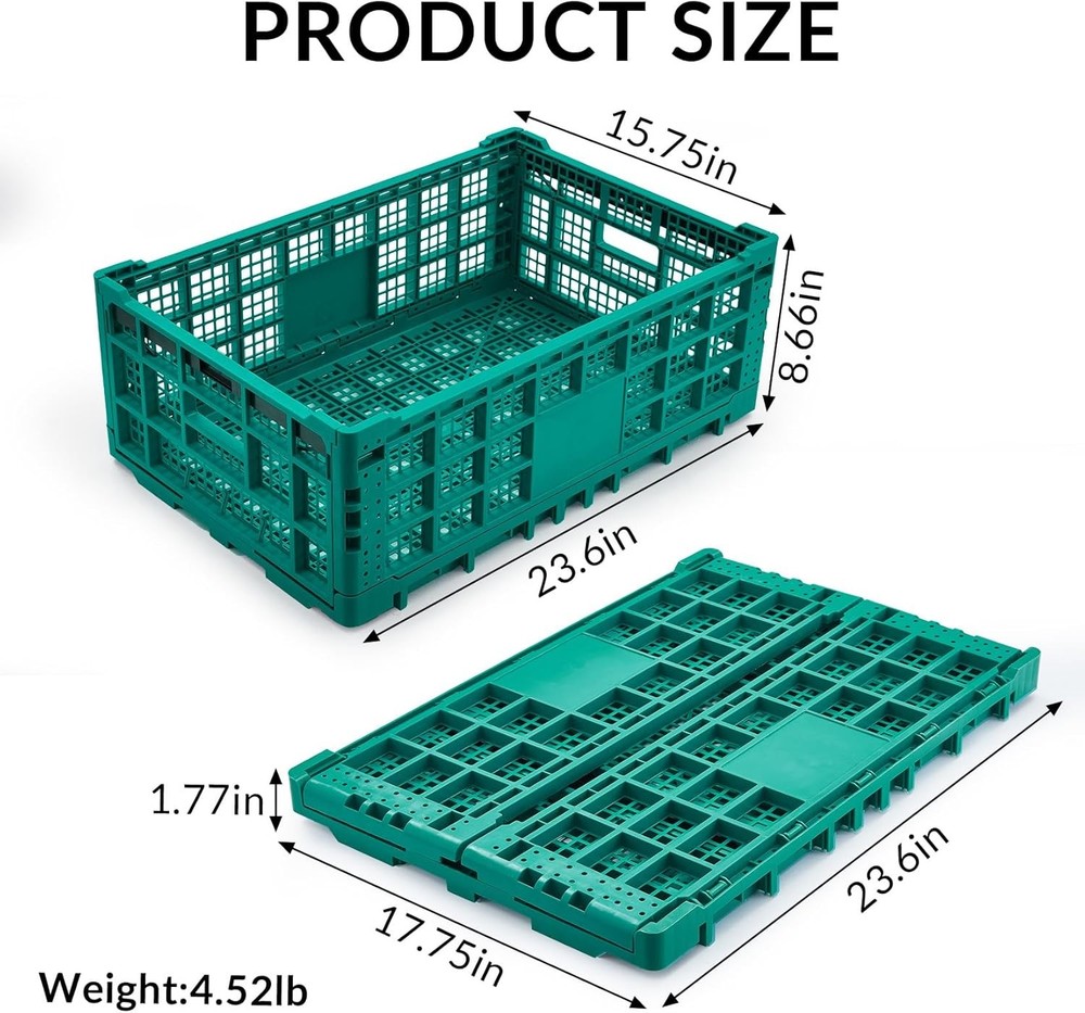 GRAVEE Plastic Folding Storage Crate 52 Litre Stackable Collapsible Foldable