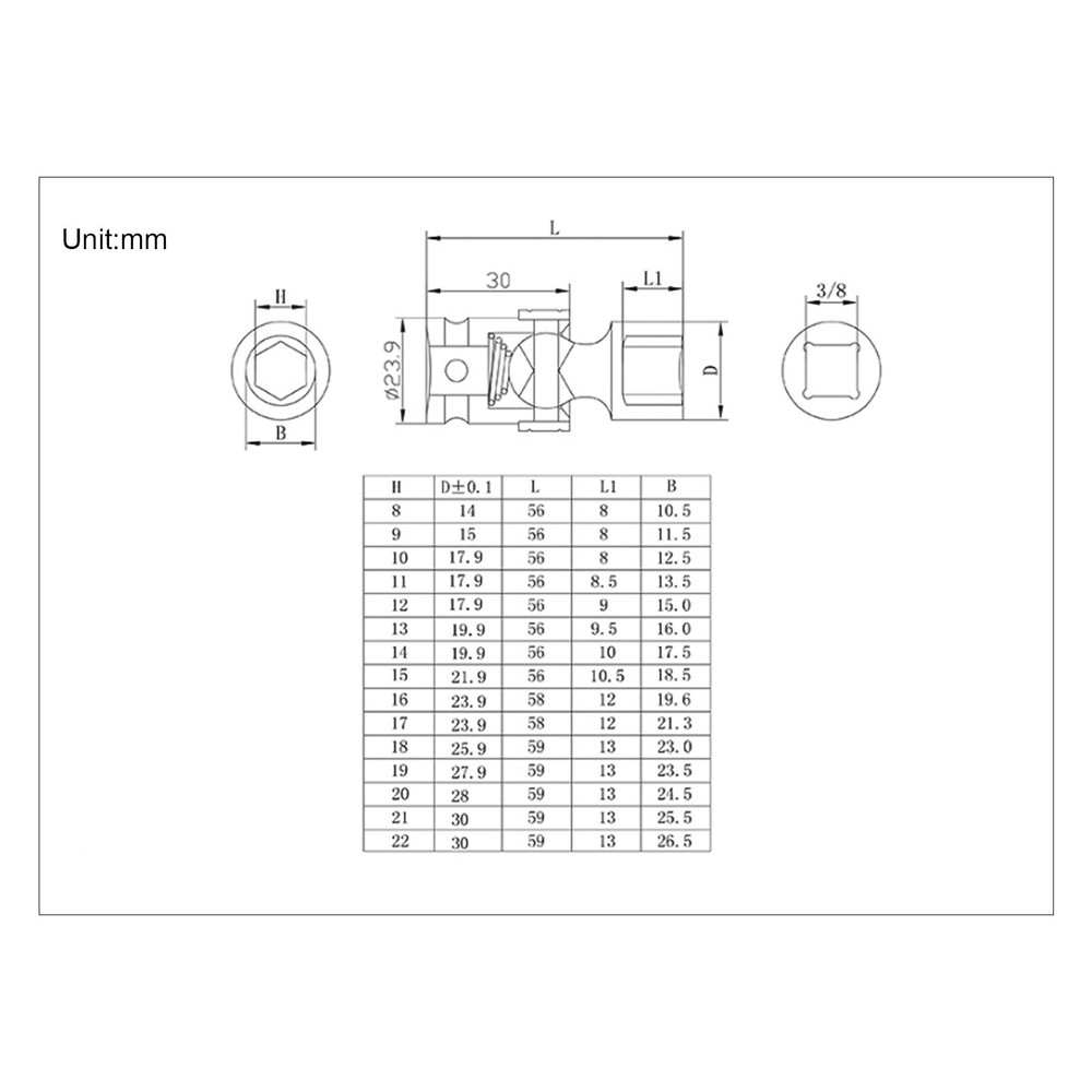 3/8" Drive Shallow Impact Universal Joint Socket Set, 15-Piece Swivel Socket Set