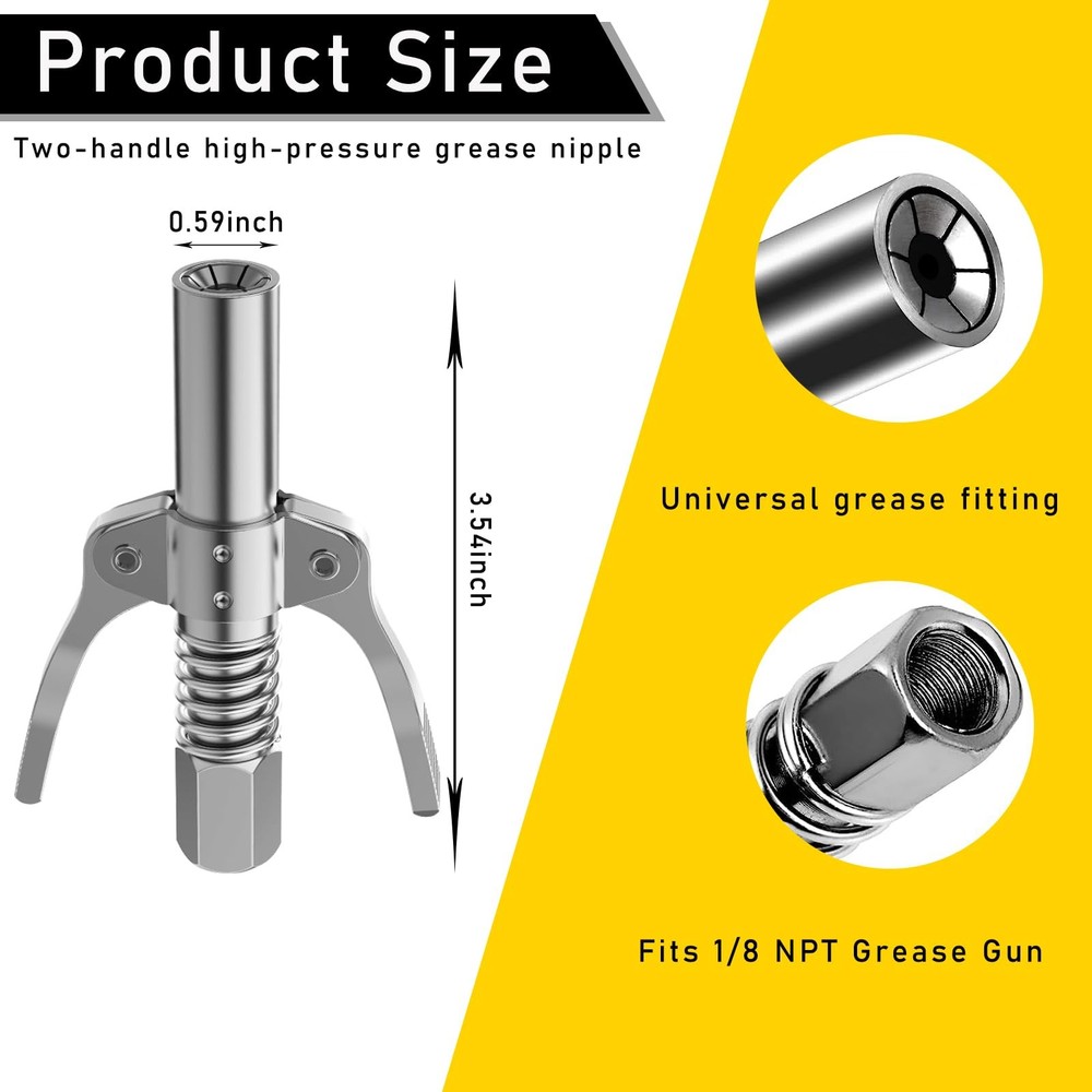 Ziciner Grease Gun Coupler, Double Handles Quick Lock Release 1 PC