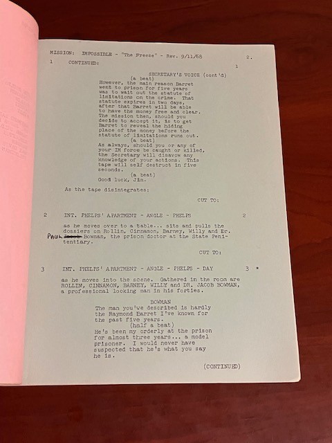 MISSION: IMPOSSIBLE script THE FREEZE Final Draft Sept 6 1968 *revisions & notes