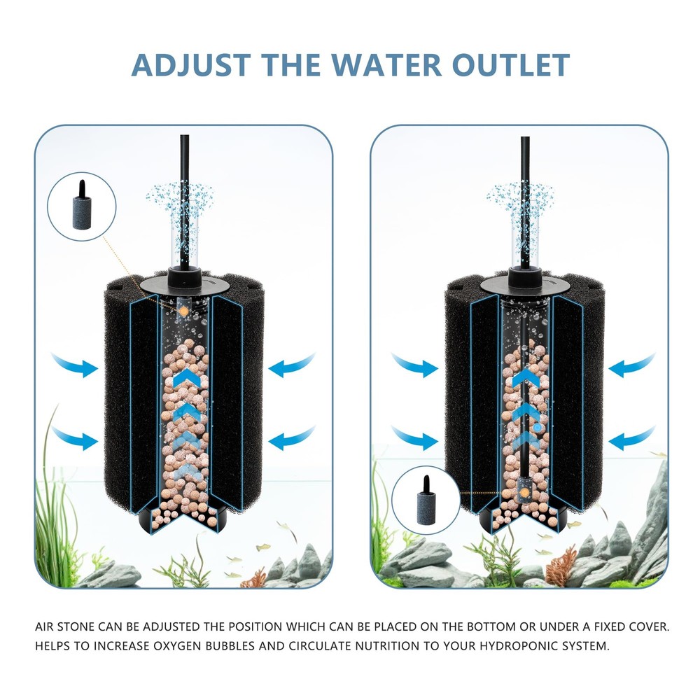 50-60 Gal Aquarium Sponge Filter Ceramic Media & Bubble Diffuser Quiet Fish Tank