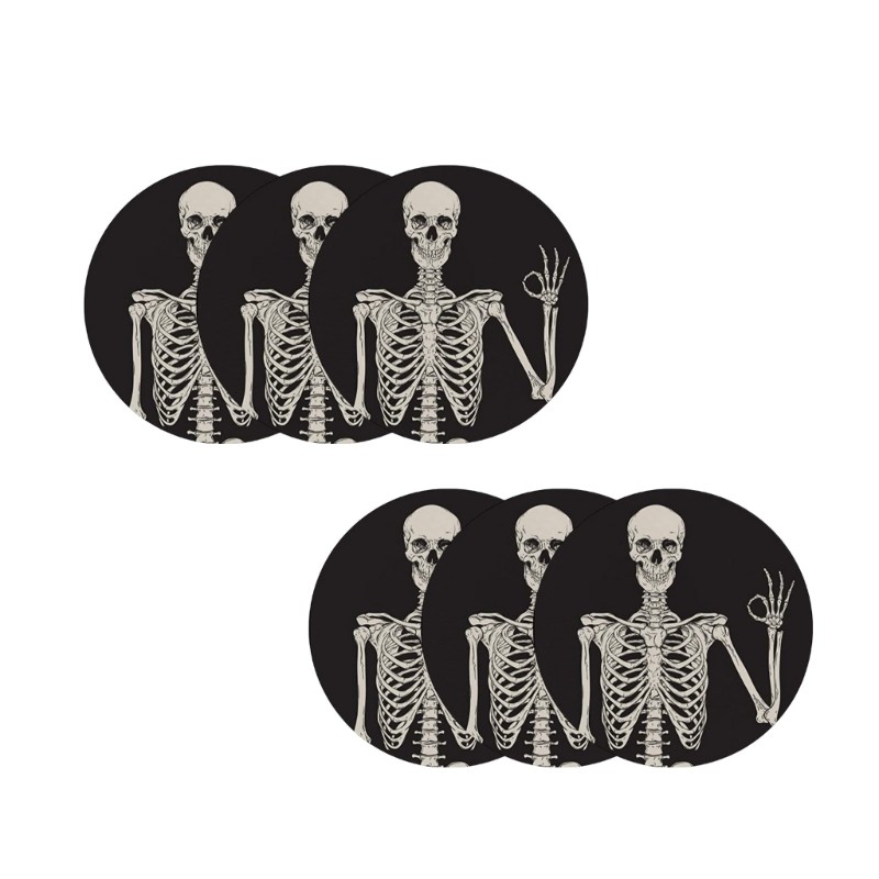 6Pcs Skeleton Skull Pattern Coasters Ceramic Stone Mat Placemats Insulation Pad