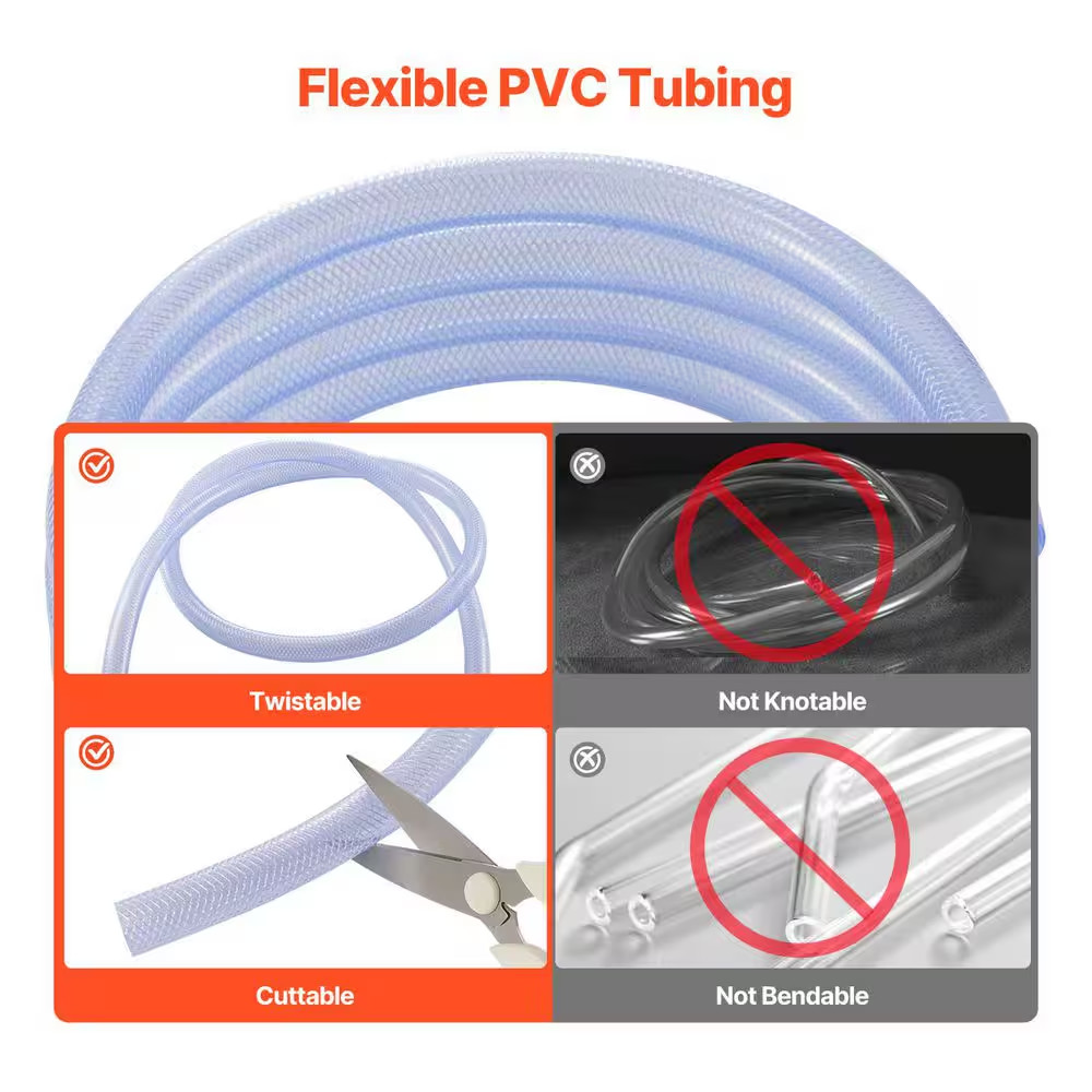 Braided Clear Vinyl Tubing, 3/4 In. ID X 19/20 In. OD, 10 FT. Plastic PVC Tubing