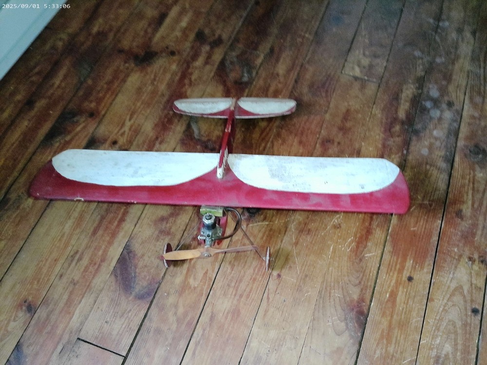 Vintage Tether Control Line Balsa Wood Plane with Thimble Drome Engine