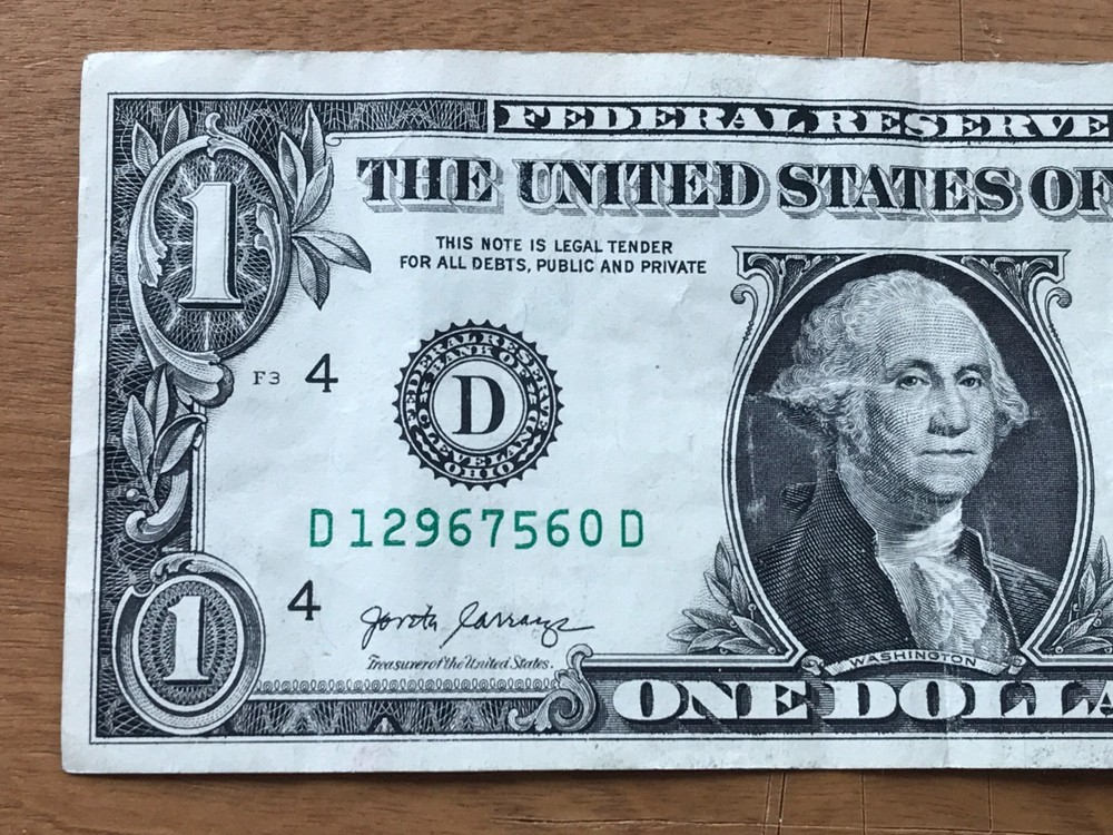 Miscut  2017 A Washington One Dollar Bill Error Note - Misaligned Print $1