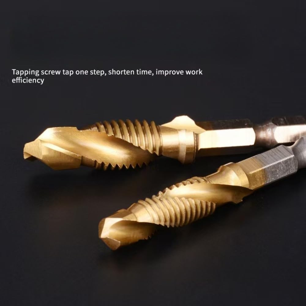 6 PCS Combination Drill and Tap Set, Professional HSS Titanium Thread 6pcs