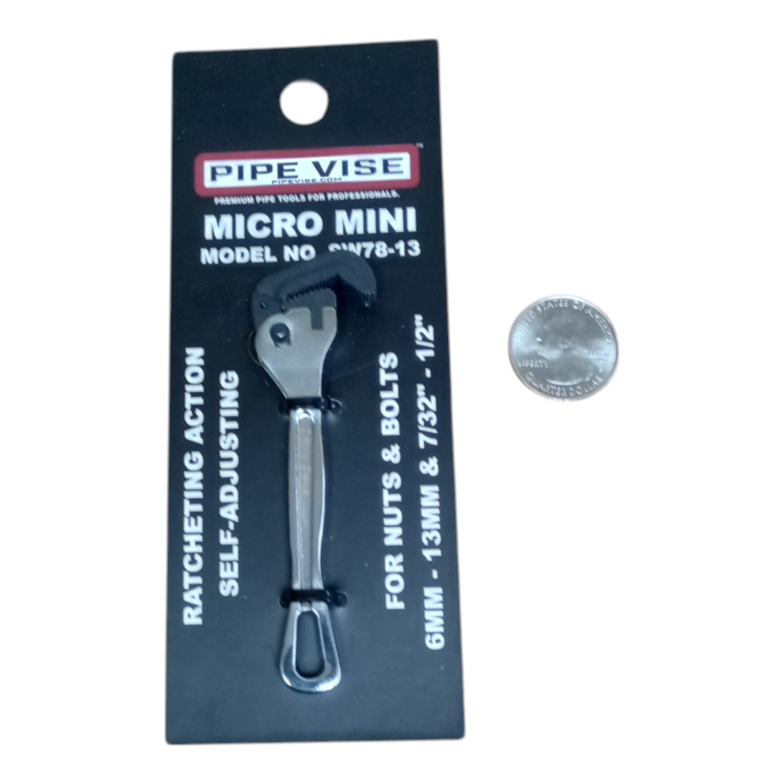 PipeVise SW78-13 Micro Mini Keychain Size Nuts and Bolts Wrench Self Adjusting