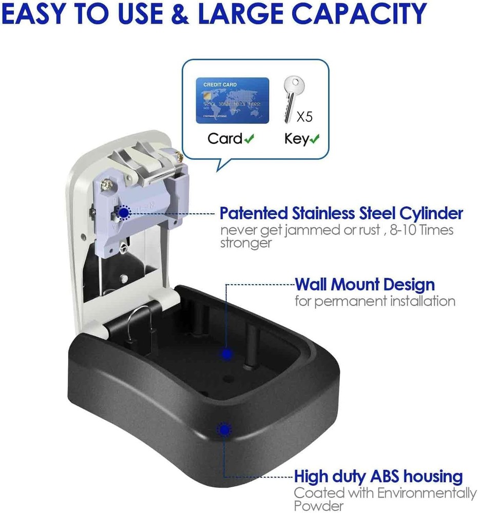 Key Lock Box, Waterproof Combination Lockbox Wall Mount 4 Digits, Resettable Key