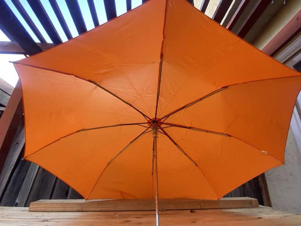 Longchamp Orange Folding Umbrella - Leather Handle