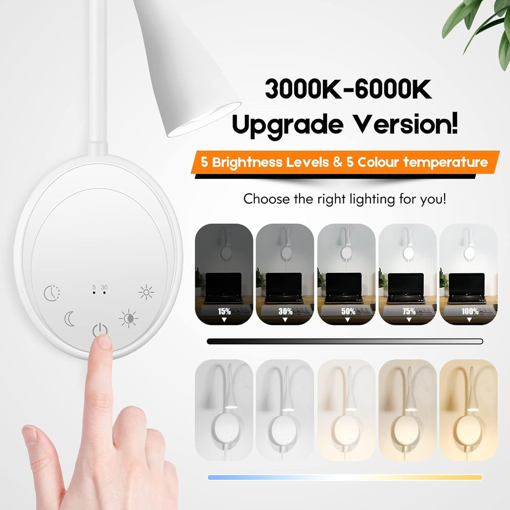 Dimmable LED Wall Mount Reading Light with USB & Touch Control - 2 Pack