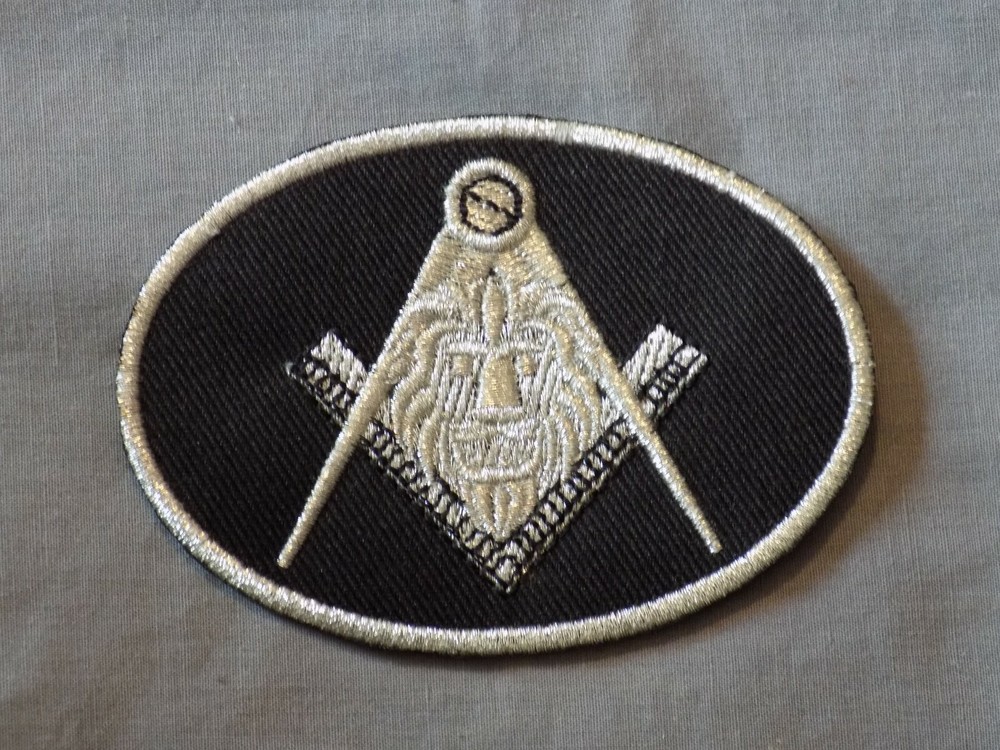 Master Mason Square Compass Lion Patch Black Silver Iron Sew Freemason Oval NEW!