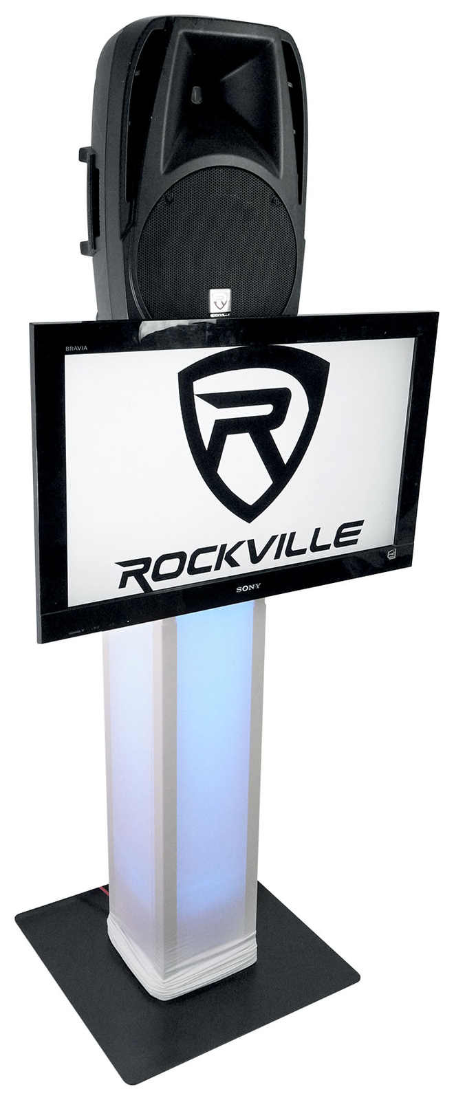 2) Rockville RTP33-TV Black Totem DJ Speaker/Lighting Stands+Detachable TV Mount