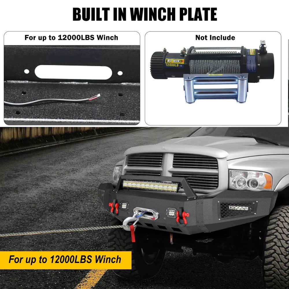 前绞车保险杠套件 RAM 2500 3500 2003 - 2005 黑色越野钢 LED