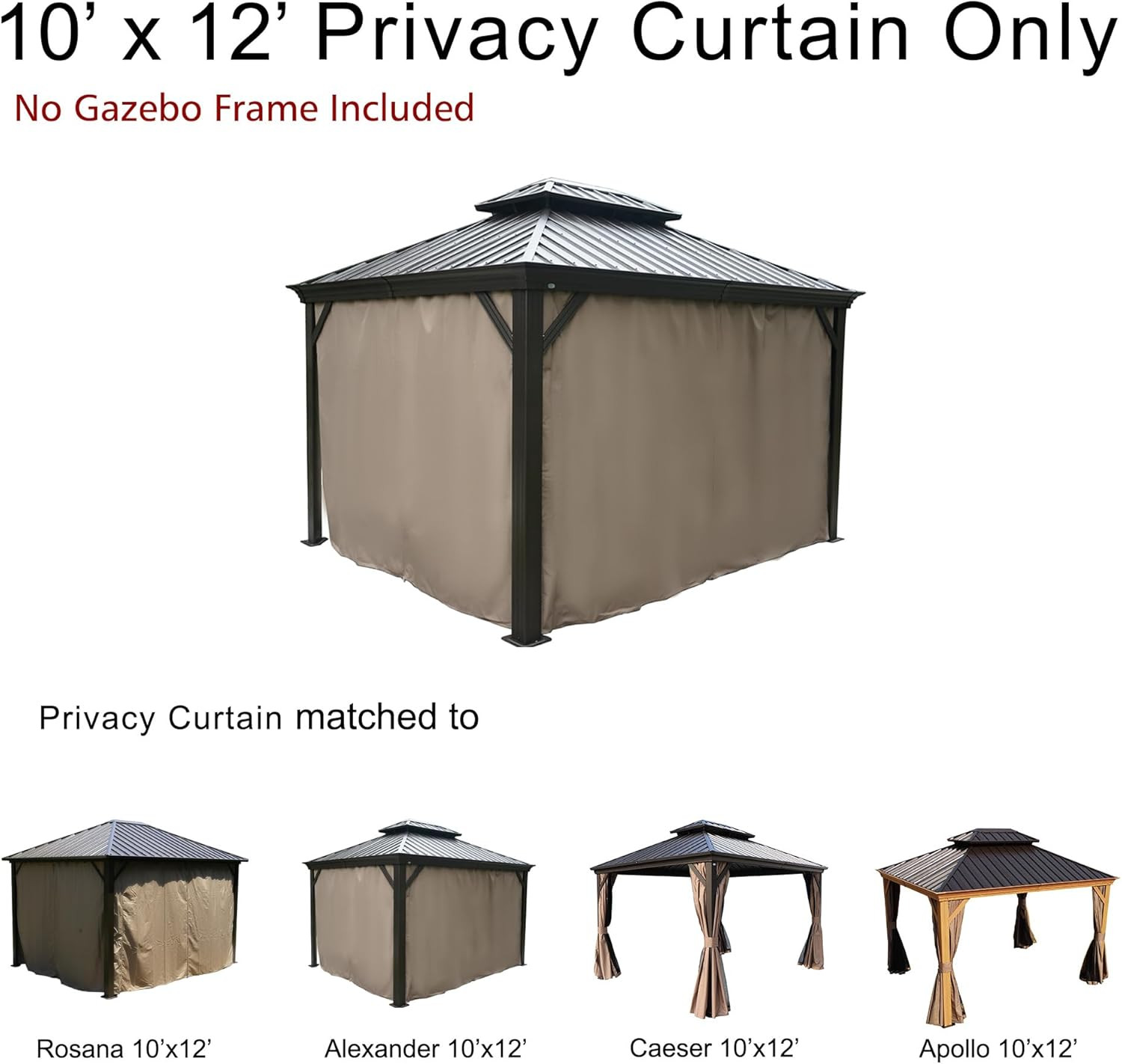 Kozyard 10' X 12'Outdoor Gazebo Privacy Curtain Sidewall, Waterproof Patio Priva