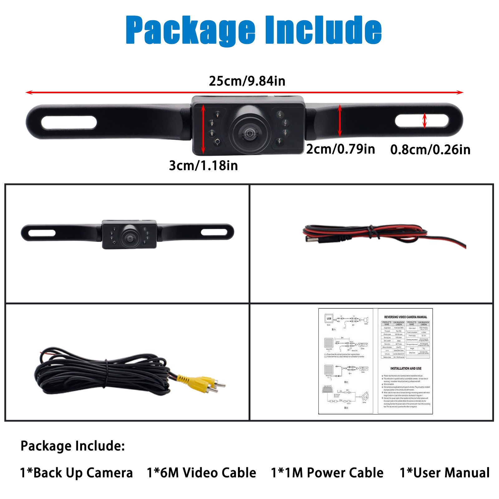 170° License Plate Frame Backup Camera Parking Reverse Night Vision Waterproof