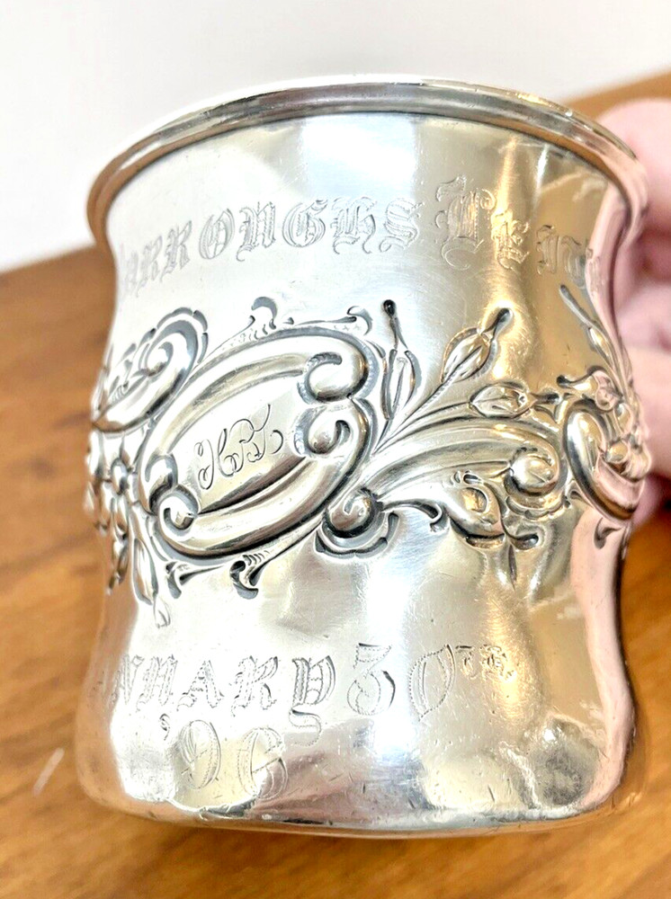 Frank Smith Sterling Cup Repoussé Design Gold Washed Inside Monogramed 150 Gr.