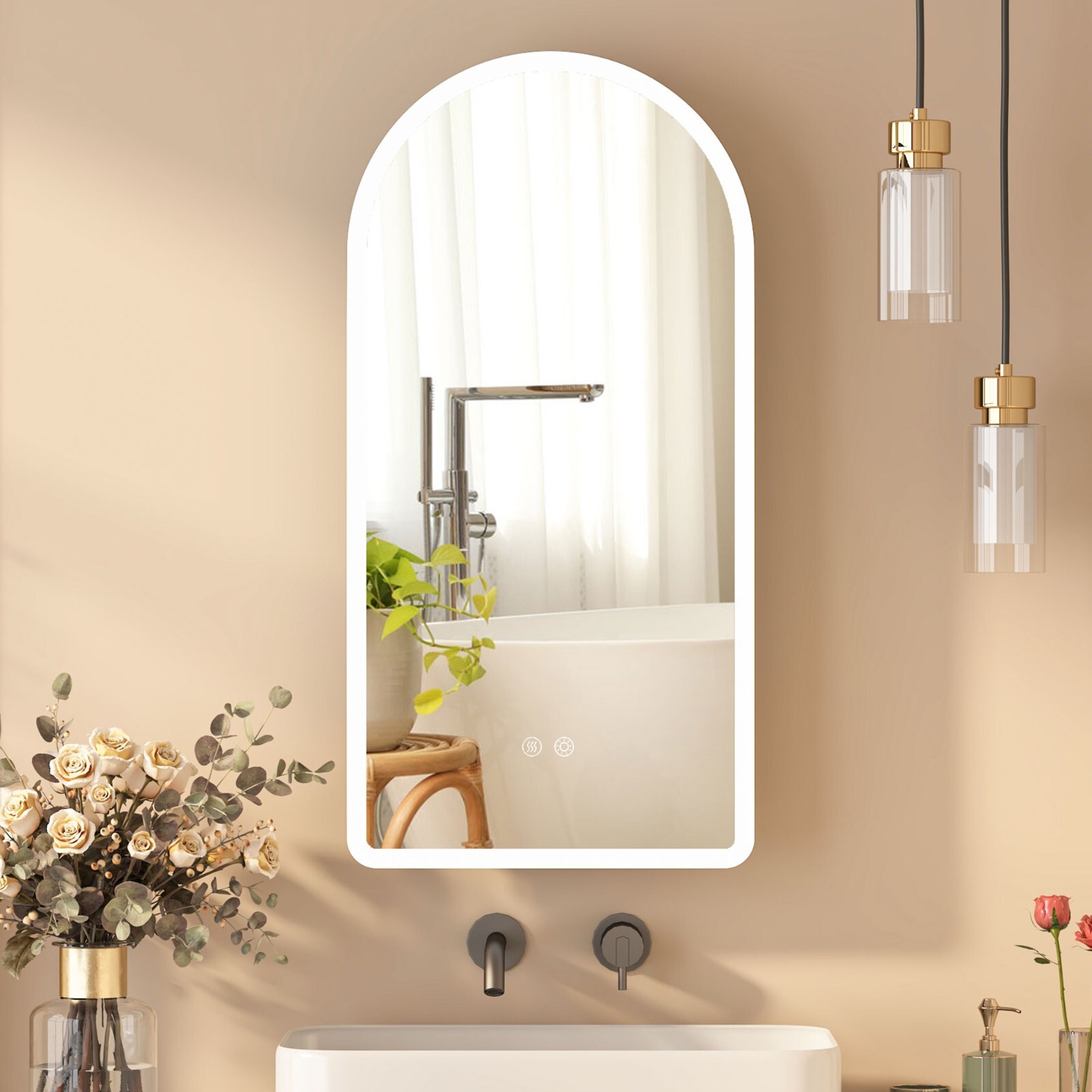 Arched LED Lighted Bathroom Medicine Mirror Cabinet with Anti-Fog Dimmable Light