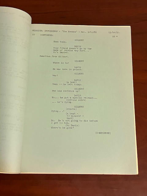 MISSION: IMPOSSIBLE script THE FREEZE Final Draft Sept 6 1968 *revisions & notes