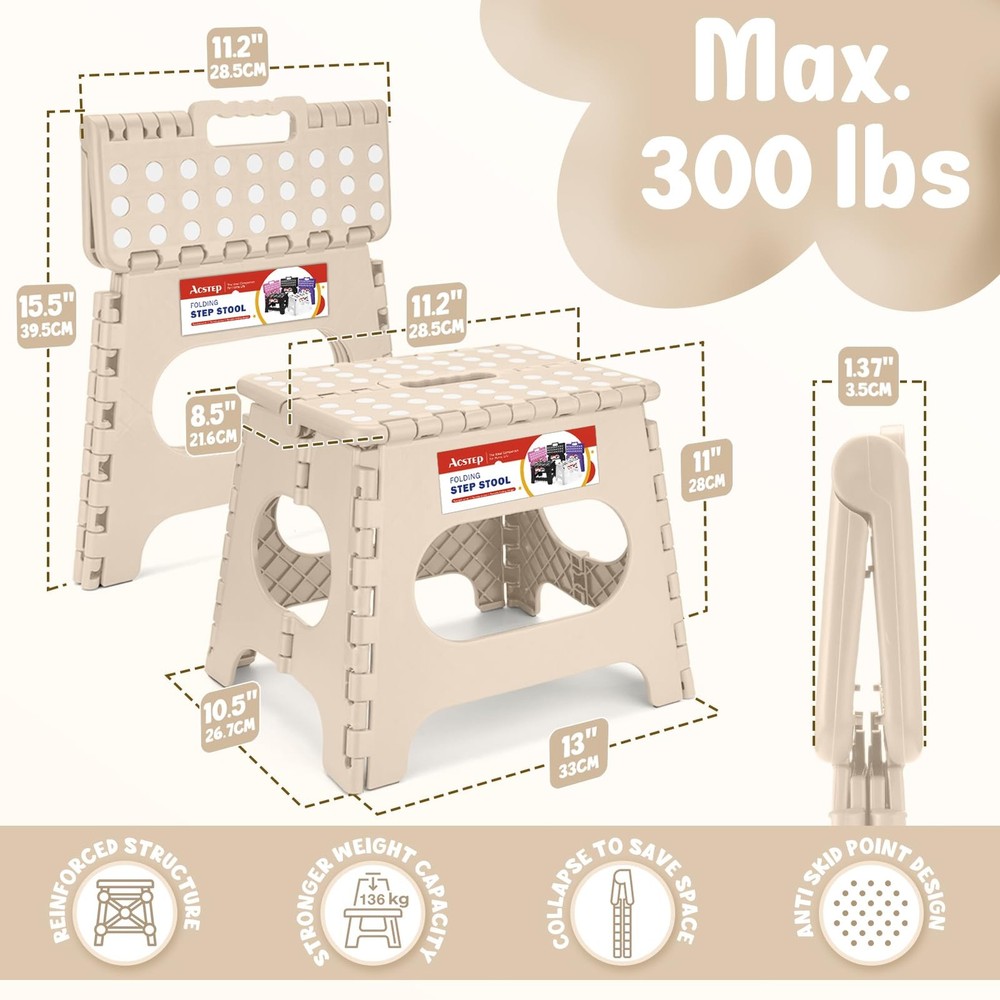 Folding Step Stool 11 Inch, Sturdy Plastic Foldable Step Stool for Kids & Adu...