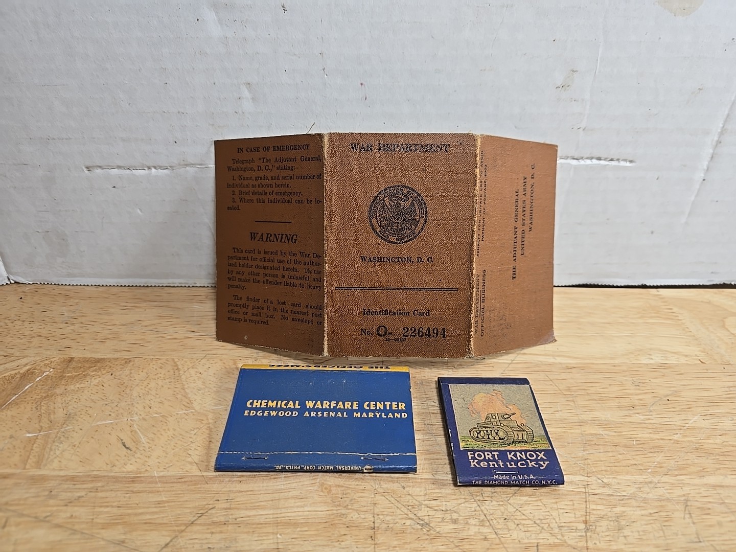 1943 WW2 War DEPARTMENT Identification Card US Army Rare