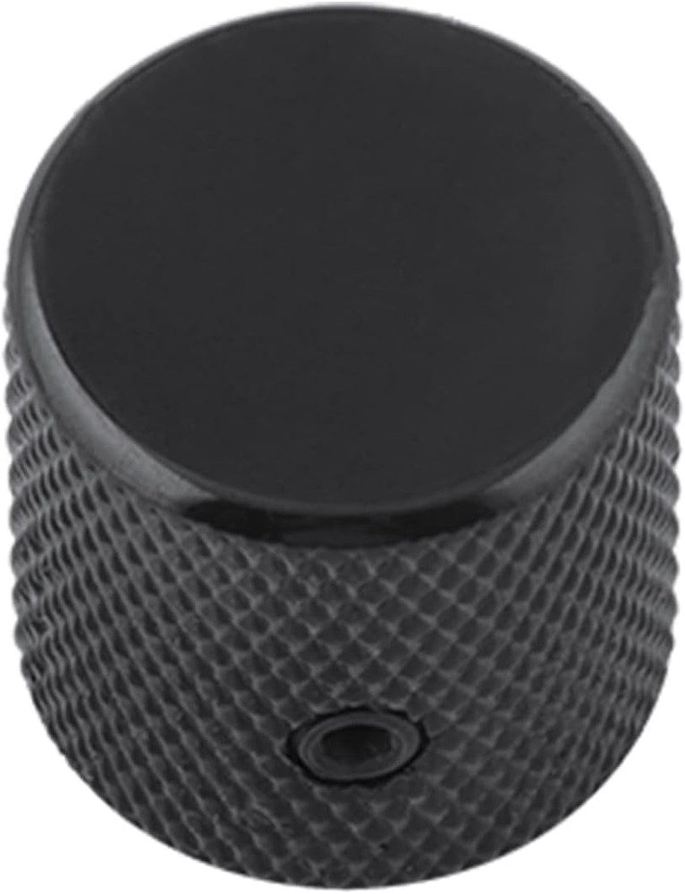 Metal Guitar Knobs Flat Top Control Knobs with Black Knurled Barrels 6mm Split S