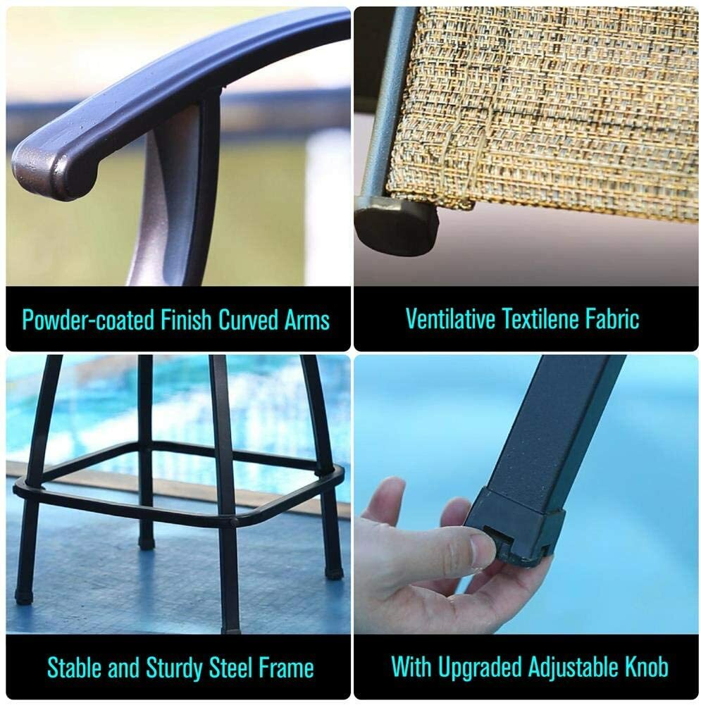 Swivel Patio Chairs Set of 4 Height Bar Stools Outdoor Bistro Armrest Chairs Set