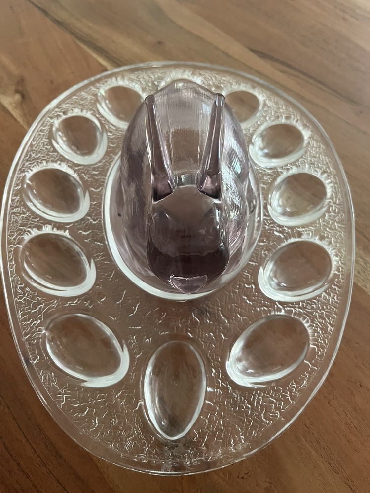 Vintage L E Smith Nested Bunny Deviled Egg Serving Plate Purple
