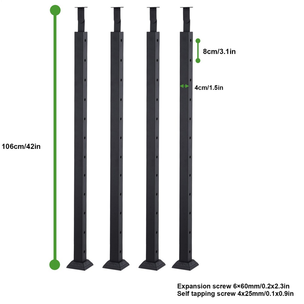 4pcs Cable Railing Post Deck Railing 42x1.5x1.5" DIY Post With Holes Black