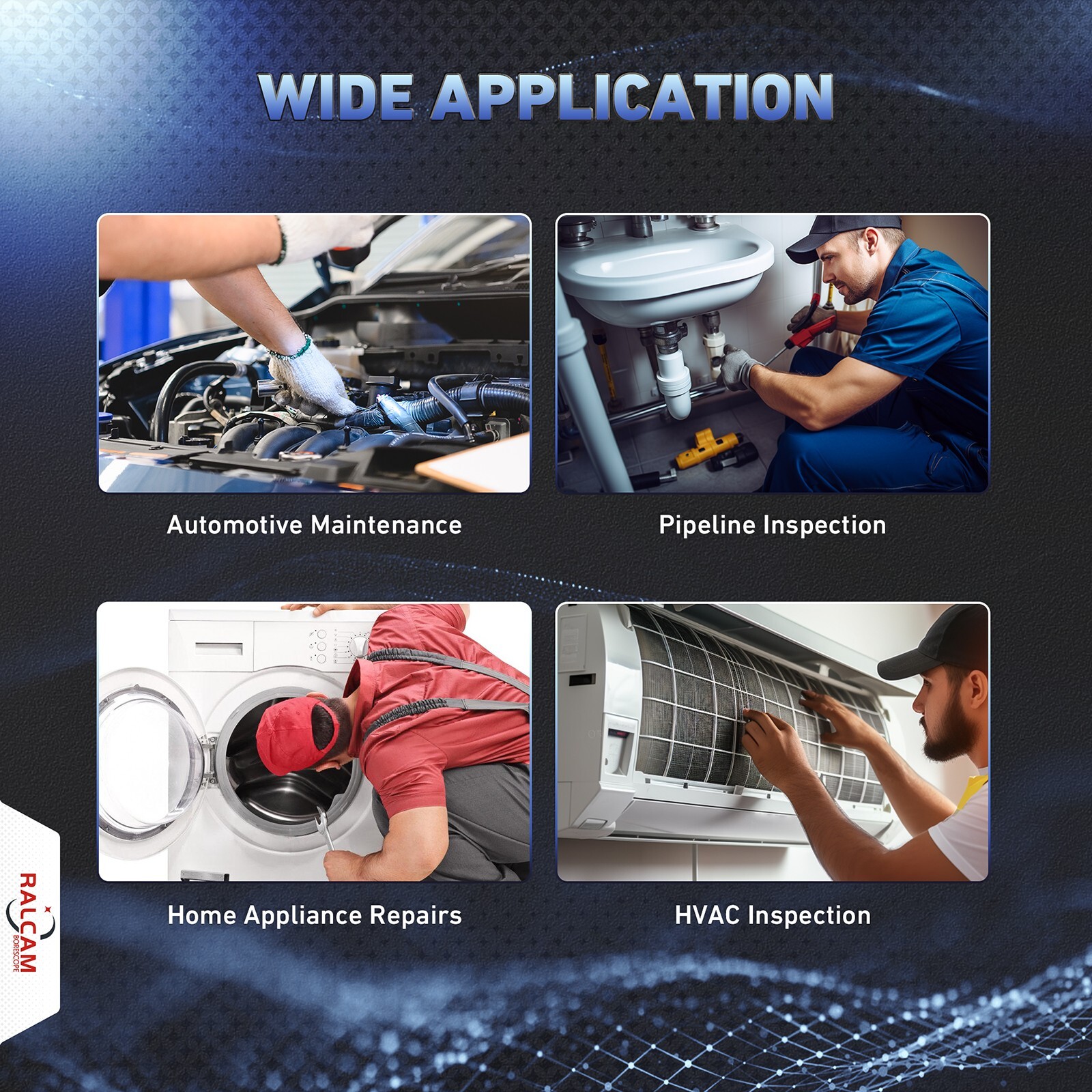 Ralcam 4-Way 360° Articulating Borescope Industrial Endoscope Inspection Camera