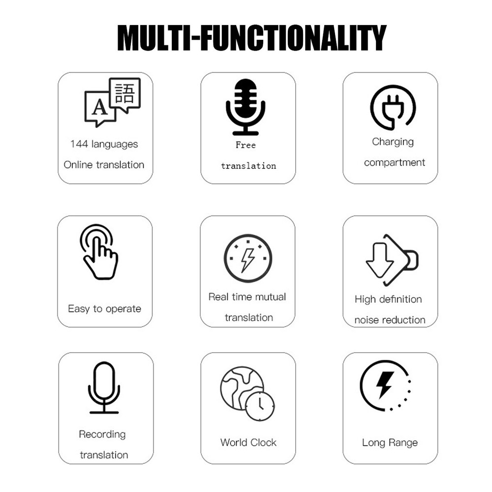 144 Language Translator Earbuds Wireless Bluetooth Two Way Translator Device BK