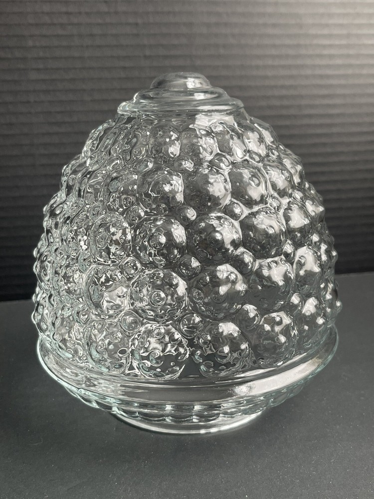 Globe Ceiling Raised Bubbles Vintage. Clear, EUC. 6”H; 3.125” Opening. EUC