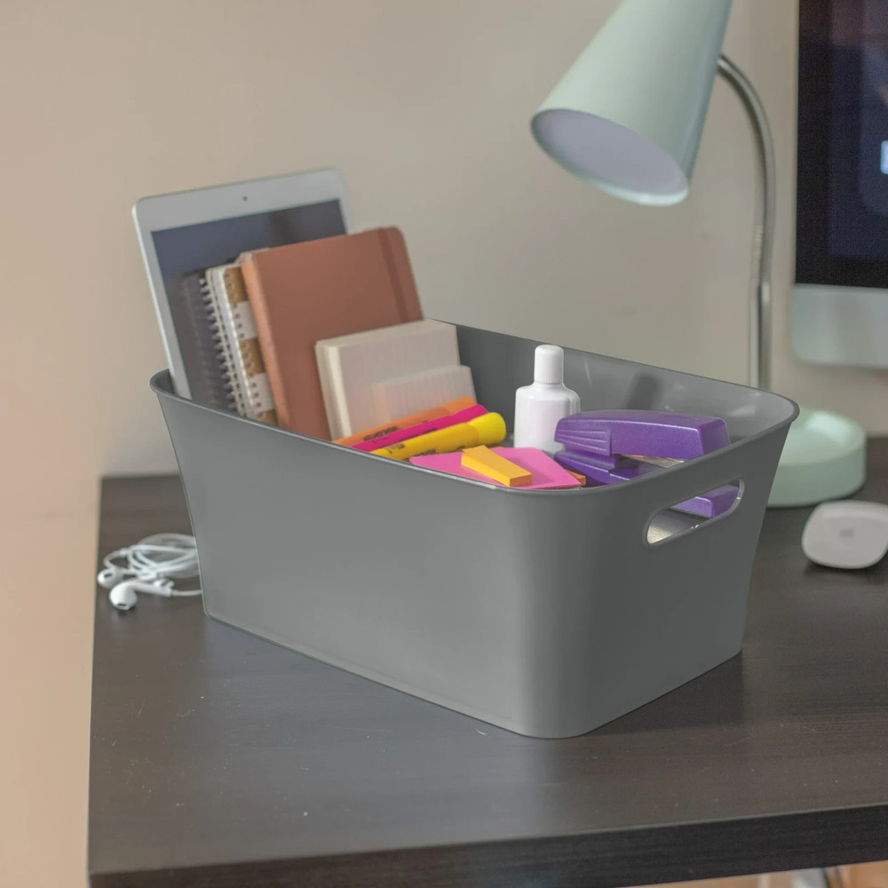 Open Plastic Storage Containers, Versatile Stylish Organizers , Gray 6 Pack