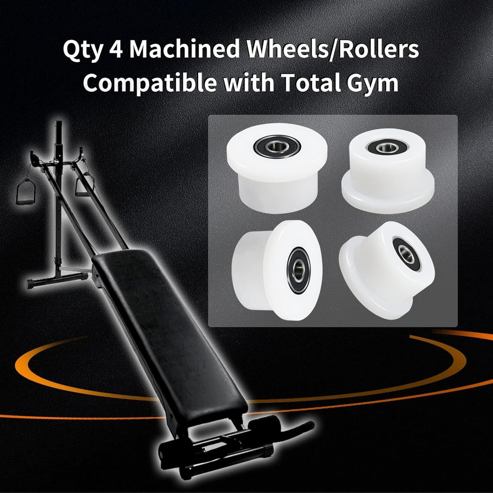Qty.4 Machined Wheels/Rollers Compatible Total Gym Replacement, Fits Models 1000