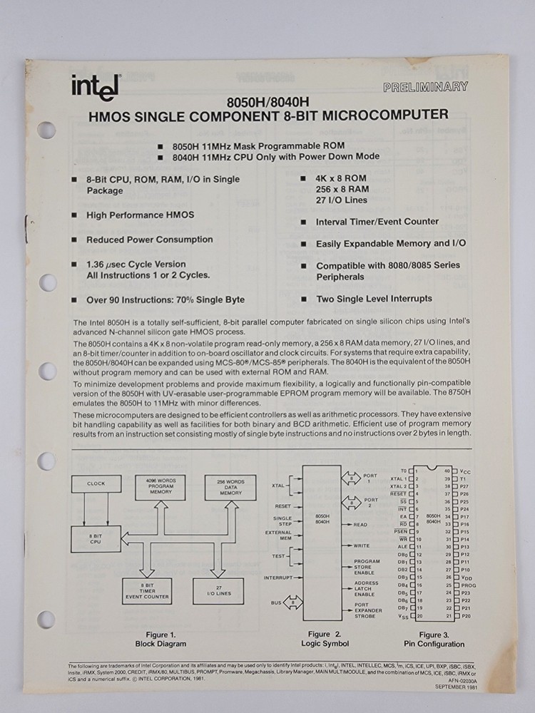 Extremely Rare Original Vintage Preliminary Intel Data Sheets From The 70s & 80s