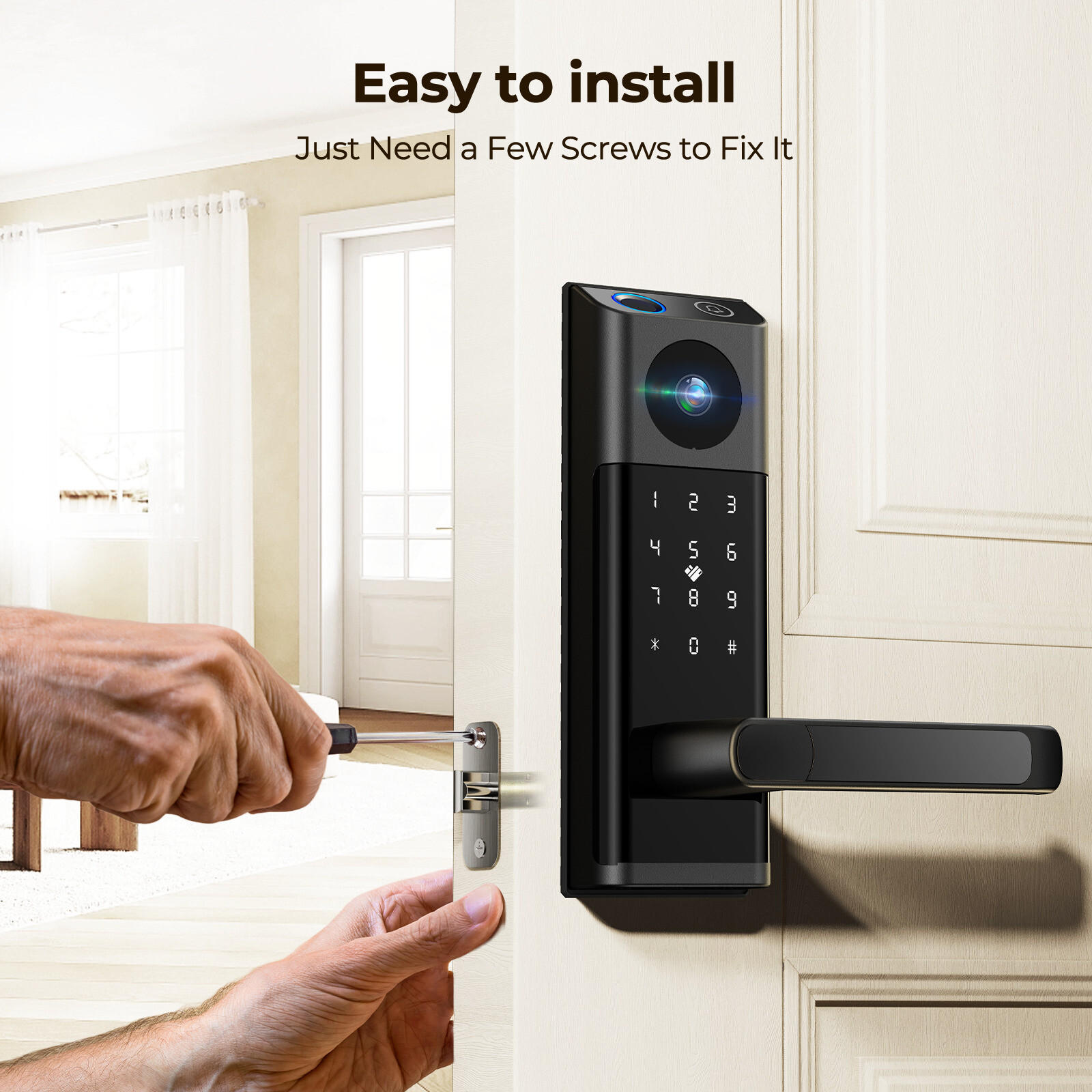 Smart Lock with Camera & Handle Fingerprint Keyless Door Lock WiFi APP Control