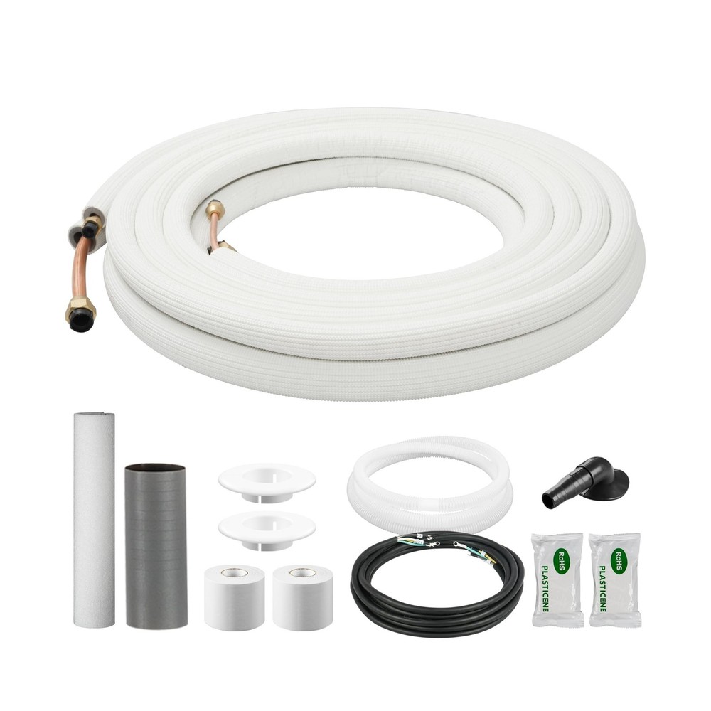Della 25 Ft Mini Split Line Set, Includes 3/8" & 1/4" O.D. Copper Pipes with ...