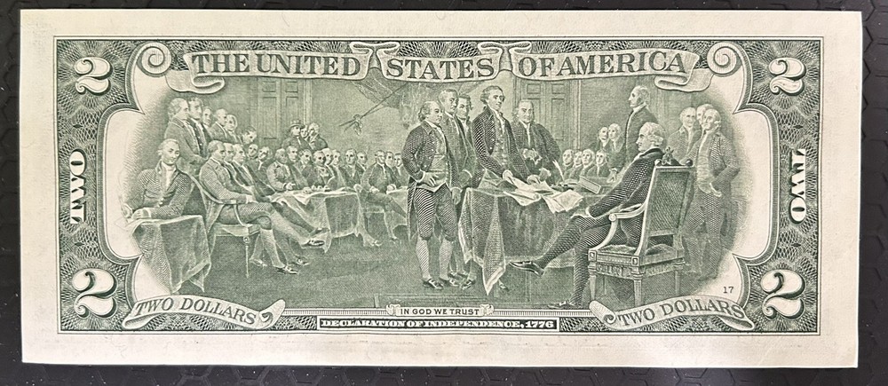2017A Error Note U.S. Two Dollar Bill under inked / over inked 6’s lower S/N