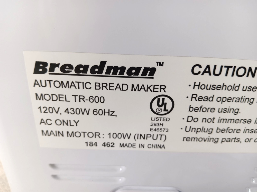 Breadman Plus TR-600 Bread Maker Machine Programmable Timer