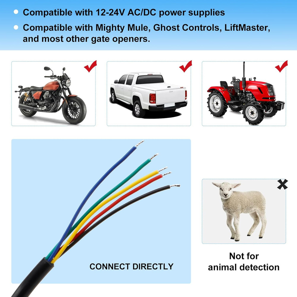 Vehicle Sensor for Automatic Gate Opener, Driveway Gate Exit Wand with 50FT Cabl