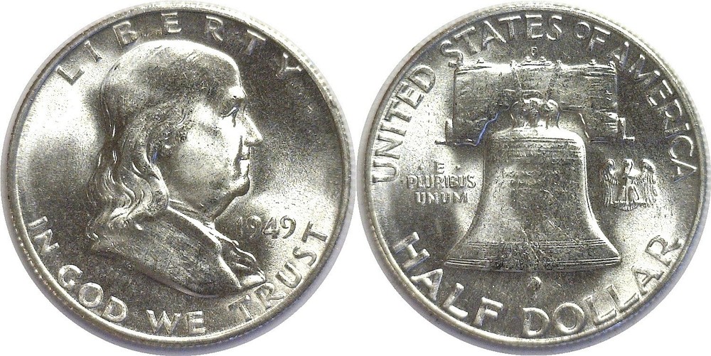1949-S 50C Franklin Silver Half Dollar Uncirculated
